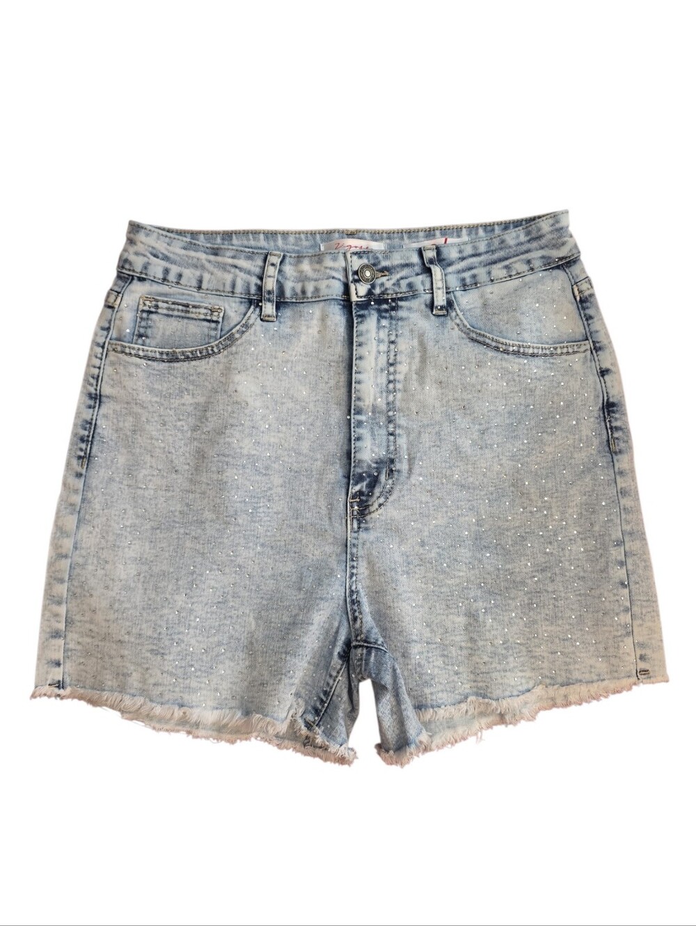 Vigoss Ace High Rise Rhinestone Denim Shorts Size 13/31 Acid Wash Distressed